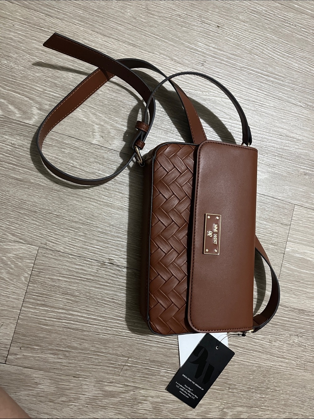 Nine West Tan Brown Woven Flap Messenger Bag